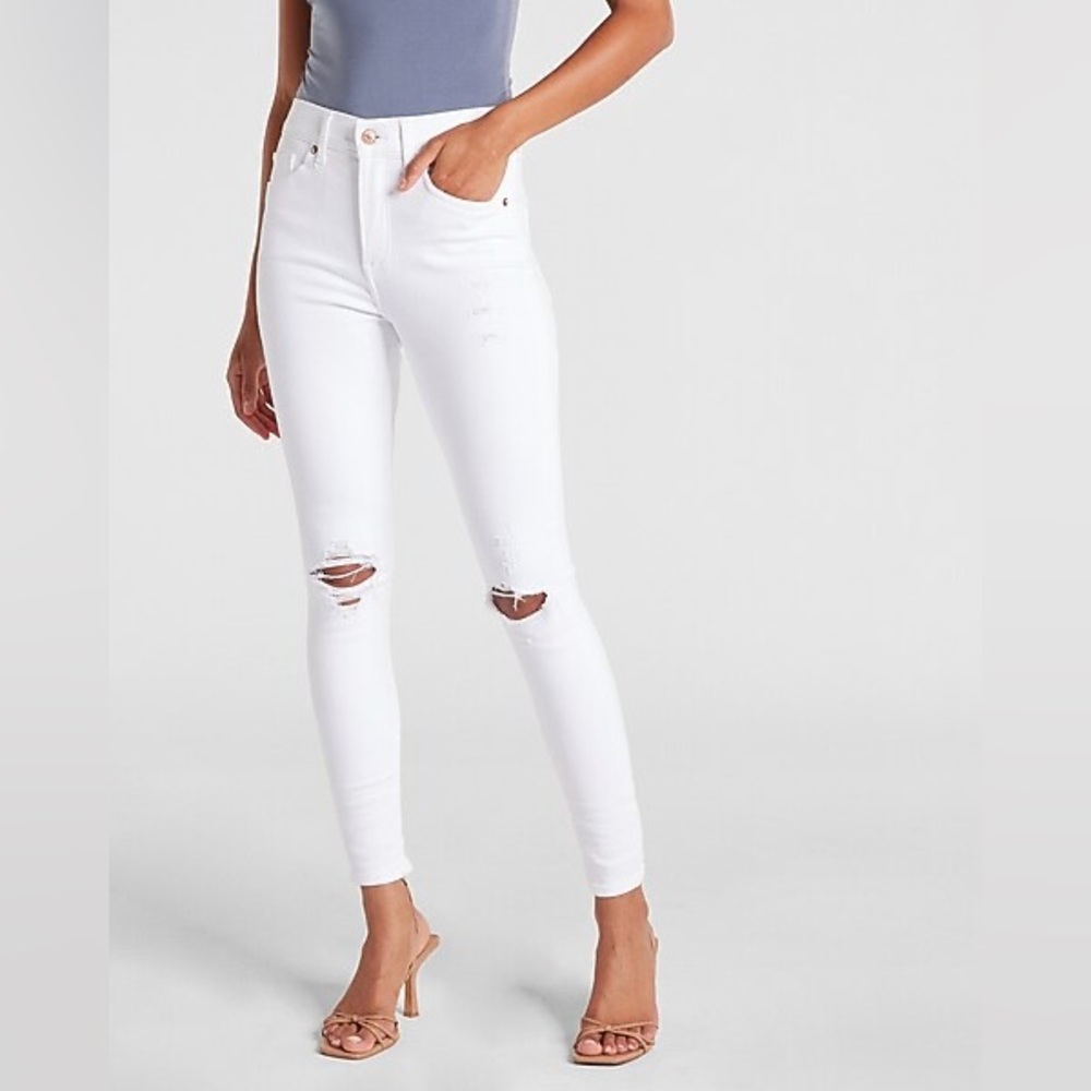 Banana Republic Skinny Ankle 28 Distressed White Denim Jeans